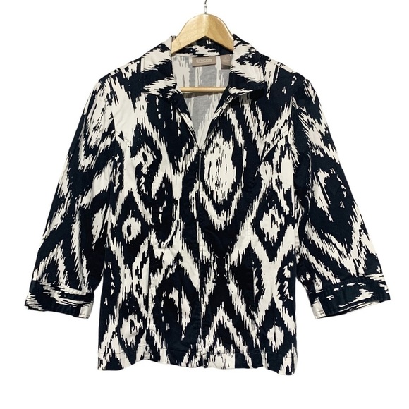 CHICO'S white and black hidden hook eye closure blazer size Large/12 - Picture 1 of 8